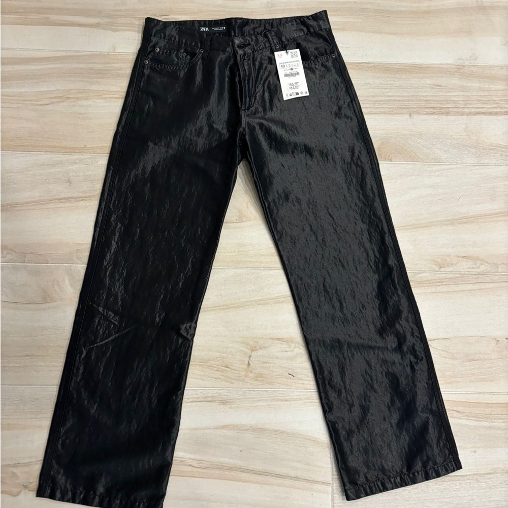 ZARA Black Straight Leg Metallic Effect Pants size 40/US8- New With Tags